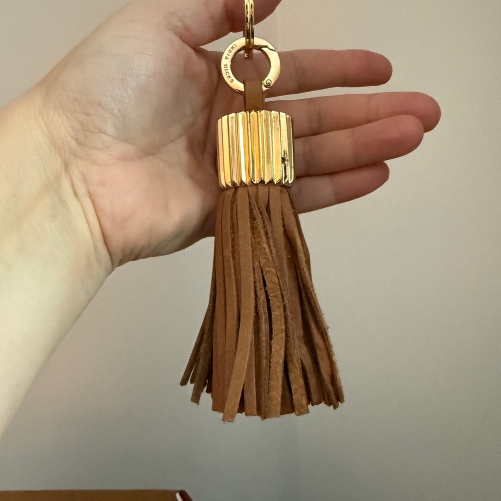 India Hicks Tan Leather Tassel Key Holder